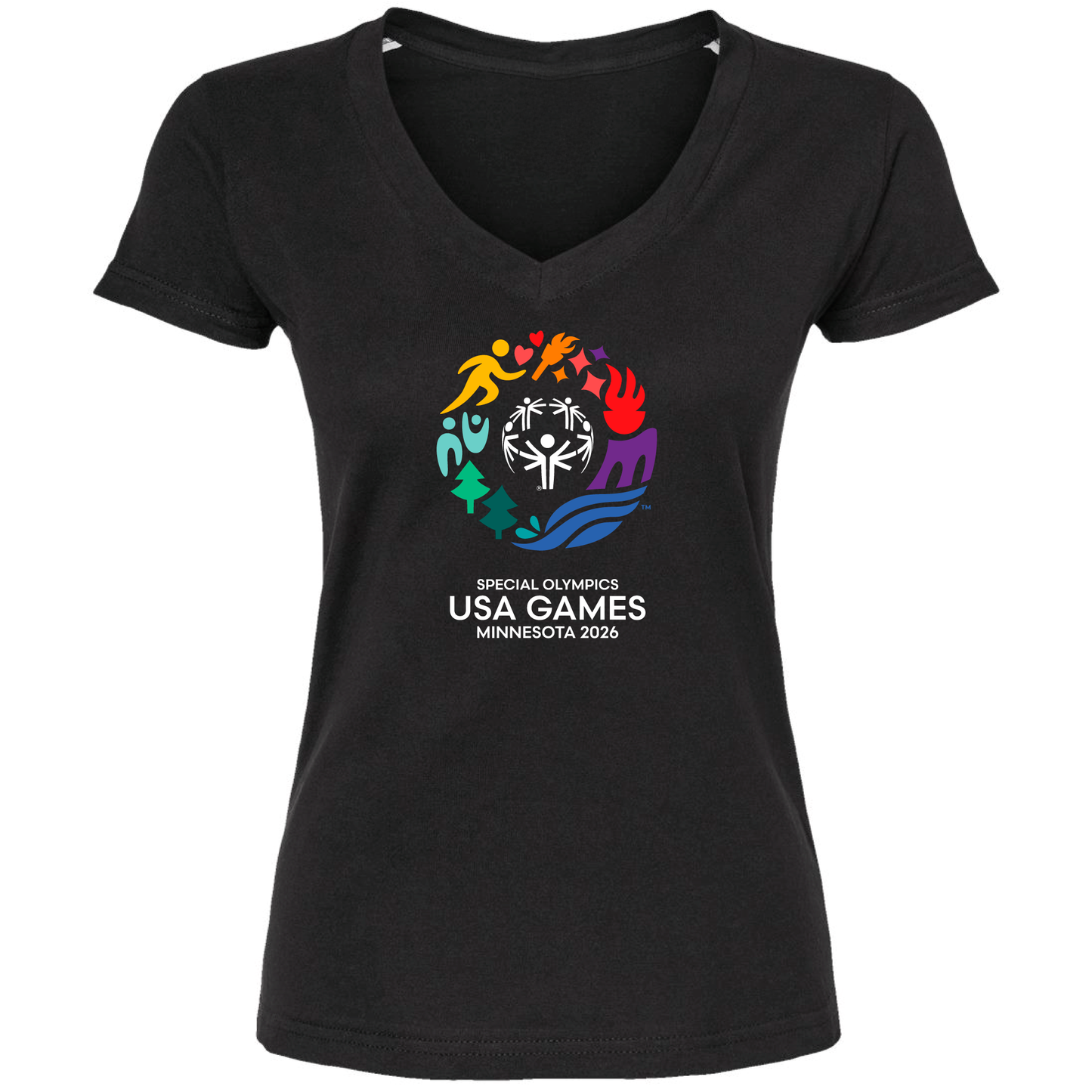 Value Classic USA Games Women's Fine Jersey V-Neck T-Shirt