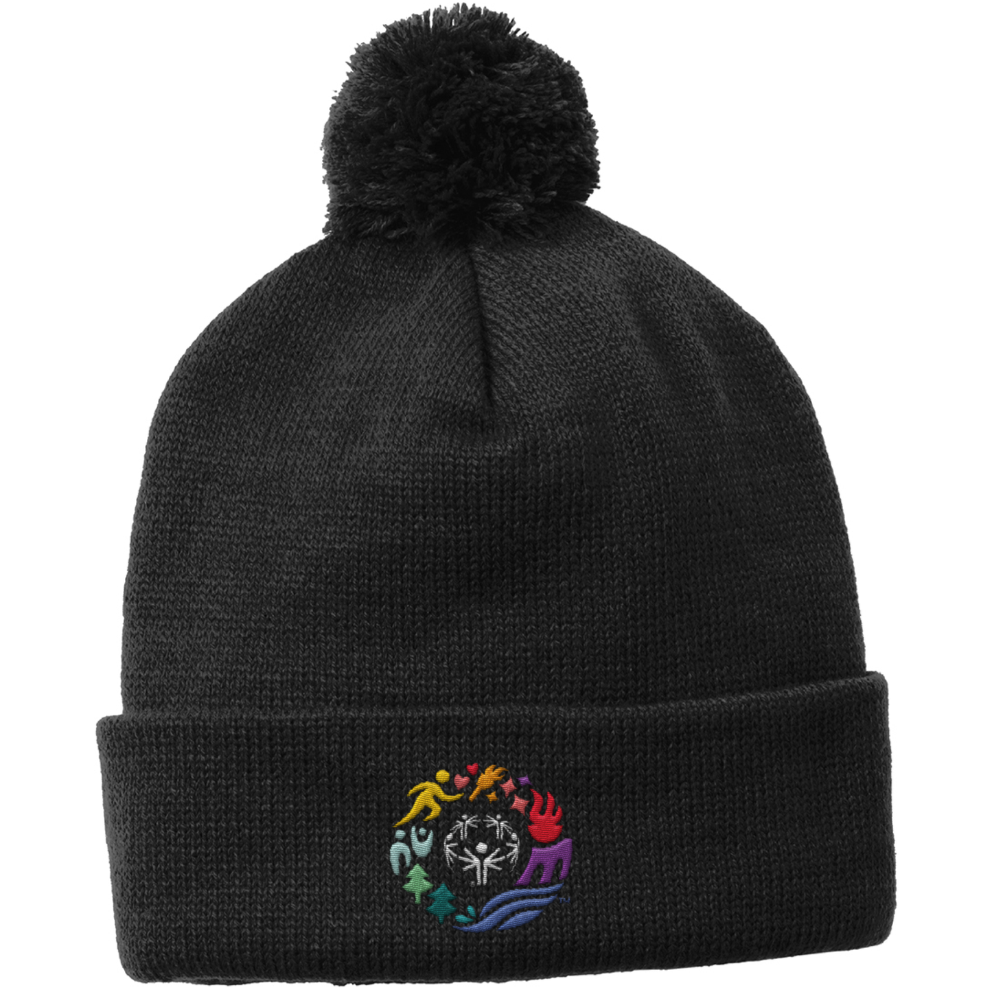 Classic Logo Embroidered Solid Pom Pom Beanie
