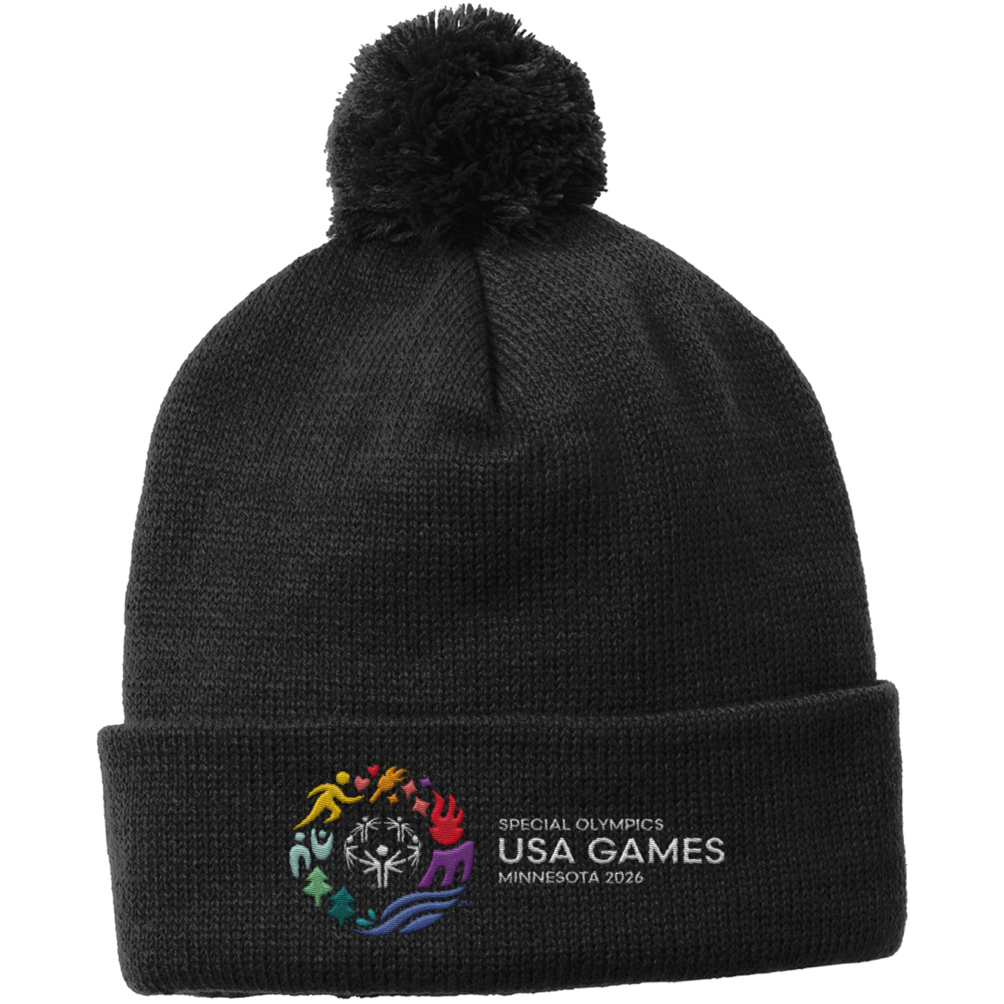 Classic Logo Embroidered Solid Pom Pom Beanie