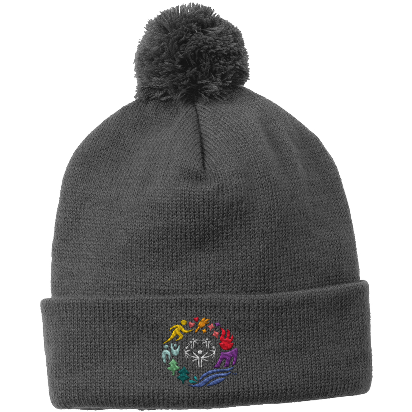 Classic Logo Embroidered Solid Pom Pom Beanie