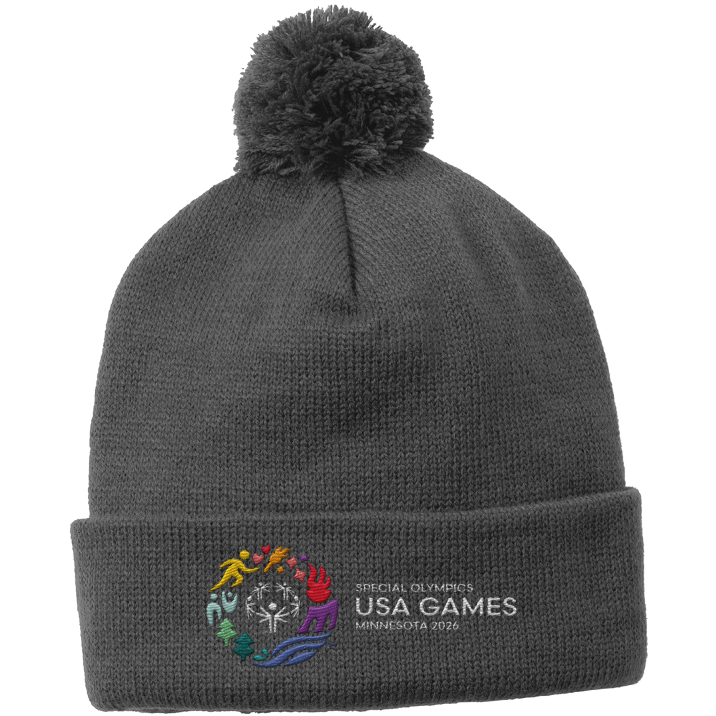 Classic Logo Embroidered Solid Pom Pom Beanie