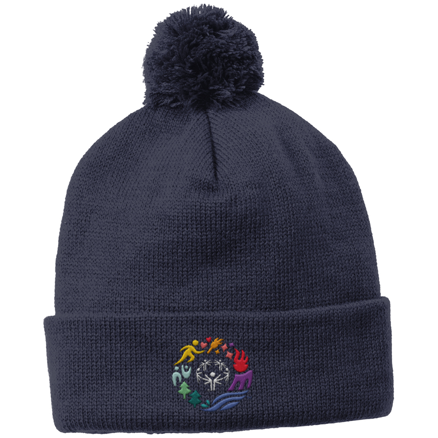 Classic Logo Embroidered Solid Pom Pom Beanie