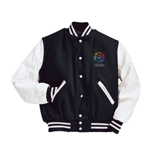 USA Games Ultra Limited Embroidered Varsity Jacket w/ Leather Sleeves