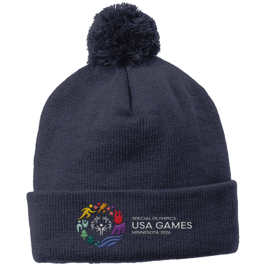 Classic USA Games Embroidered Solid Pom Pom Beanie