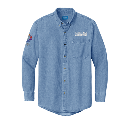 Calling All Champions™ Men's Embroidered Denim Long Sleeve Shirt