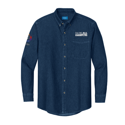 Calling All Champions™ Men's Embroidered Denim Long Sleeve Shirt