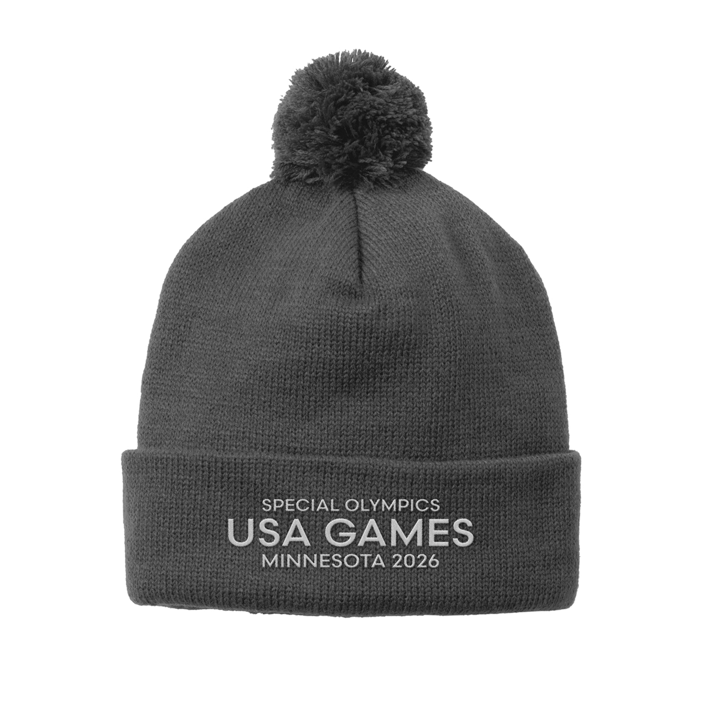 Classic USA Games Embroidered Solid Pom Pom Beanie