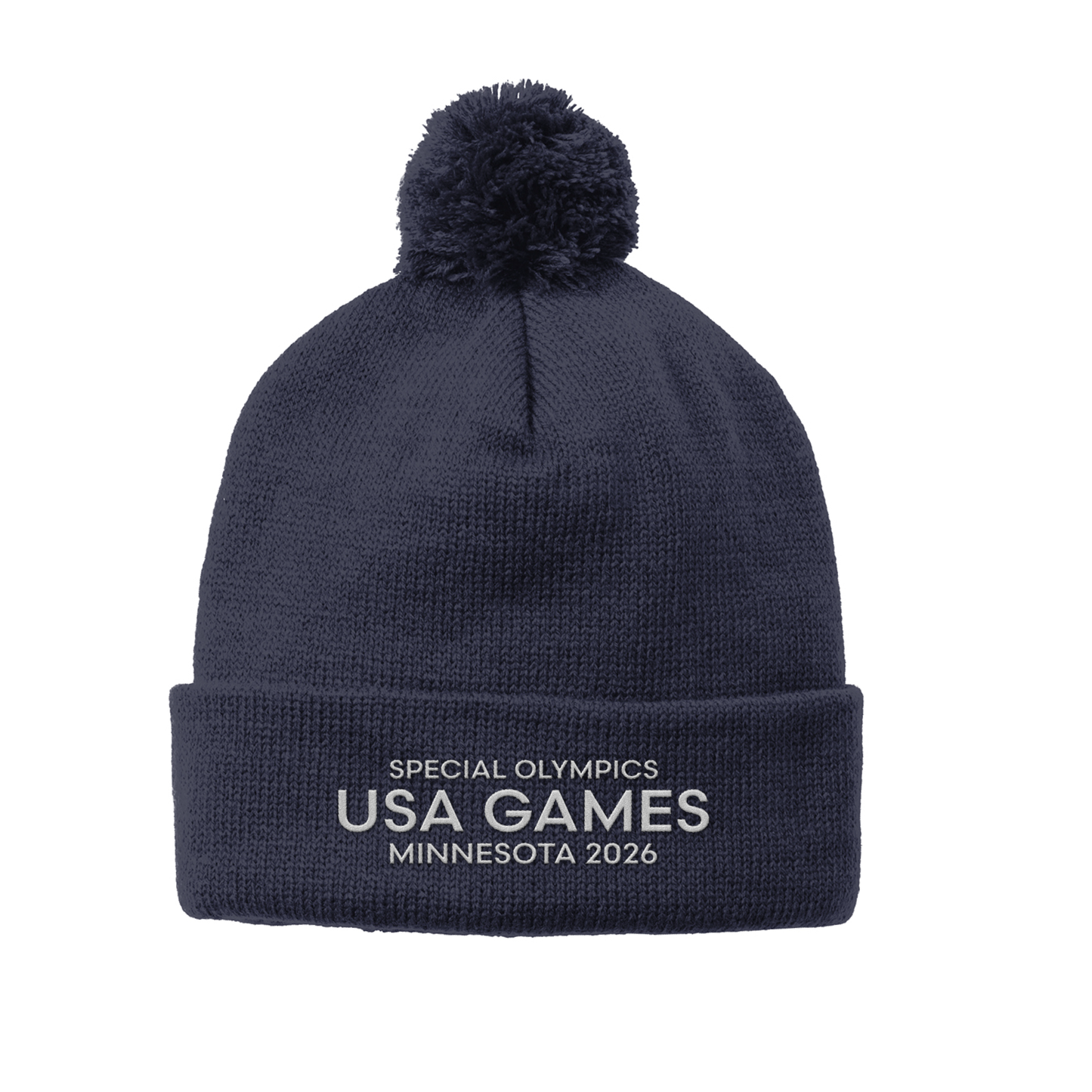 Classic USA Games Embroidered Solid Pom Pom Beanie