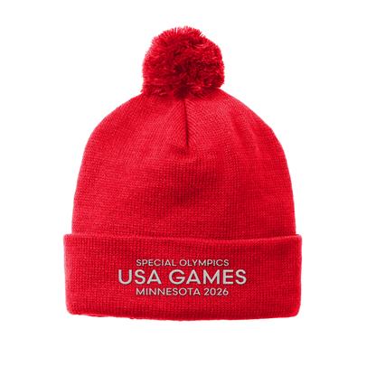 Classic USA Games Embroidered Solid Pom Pom Beanie