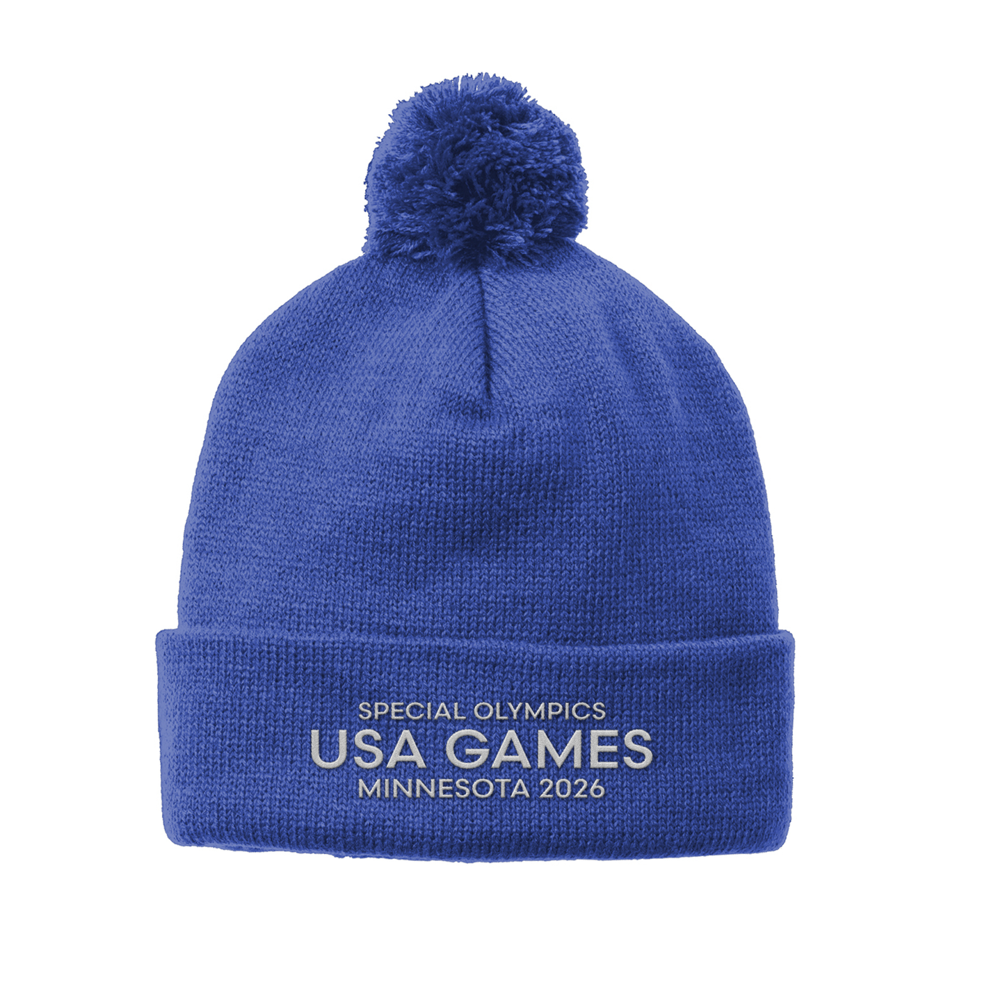 Classic USA Games Embroidered Solid Pom Pom Beanie