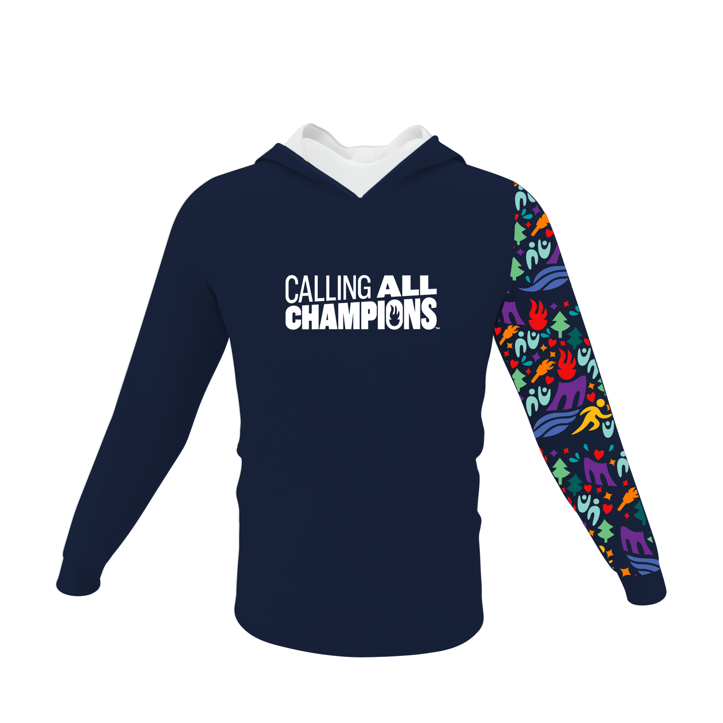 Iconic Single Sleeve Calling All Champions™ Premium Performance Long Sleeve Tee w/Hood