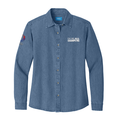 Calling All Champions™ Women's Embroidered Denim LS Button-Up Shirt